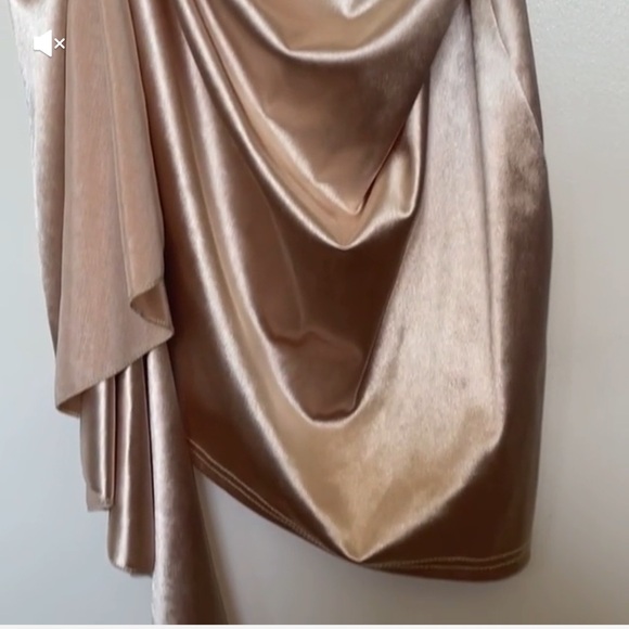 Elegant Satin One Shoulder Pleated Party Mini Dress Ruched Size Large Bodycon - Picture 6 of 7